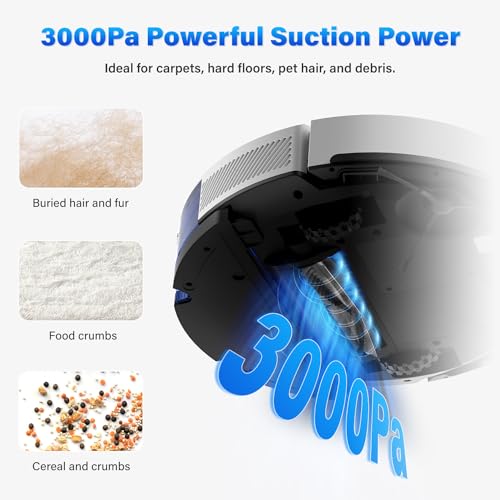Tikom Robot Vacuum and Mop, L8000 Laser LiDAR Navigation Robotic Vacuum, 150Mins Max, 45dB, 14 No-Go Zones, 20 Virtual Walls, Self-Charging, Good for Pet Hair, Carpet, Hard Floor, White