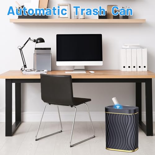 steo spce Bathroom Small Trash Can with Automatic Touchless Lid, 2.6 Gallon Smart Garbage Can Narrow Waterproof Trash Bin for Bedroom, Office, Living Room (Black) (Glod Black)