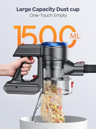 Cordless Vacuum Cleaner, 450W/38Kpa Powerful Stick Vacuum with Rechargeable Wall Mount, Touch Display, Up to 55 Mins, 1.5L Dust Cup, Lightweight Anti-Tangle Vacuums for Pet Hair Carpet Hard Floor