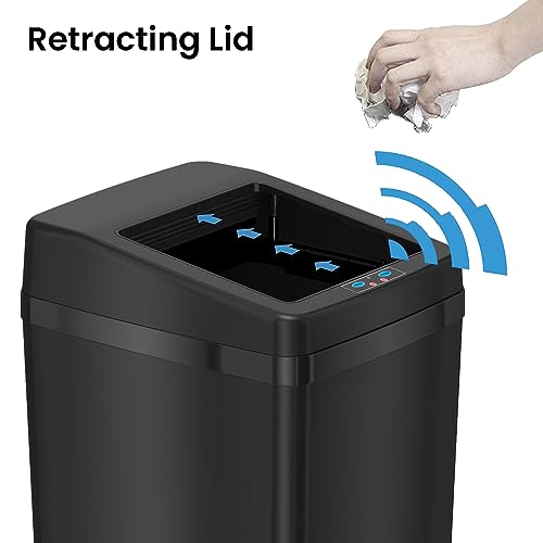 iTouchless 14 Gallon Sliding Lid Automatic Sensor Trash Can with Odor Filter System, 52 Liter Black Steel Touchless Kitchen Garbage Bin, Matte Black