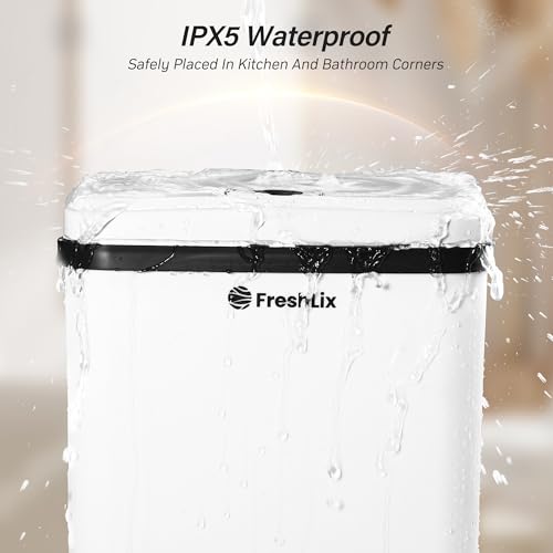 FRESHLIX Smart Touchless Bathroom Trash Can 4 Gallon Automatic Motion Sensor Rubbish Can with Lid Electric Waterproof Garbage Bin for Kitchen, Office, Toilet, Bedroom, RV, White