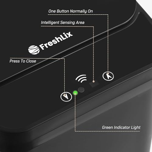 FRESHLIX Bathroom Automatic Trash Can, 4 Gallon Touchless Motion Sensor Small Garbage Can with Lid Smart Electric Narrow Waterproof Garbage Bin for Bedroom Office, Black