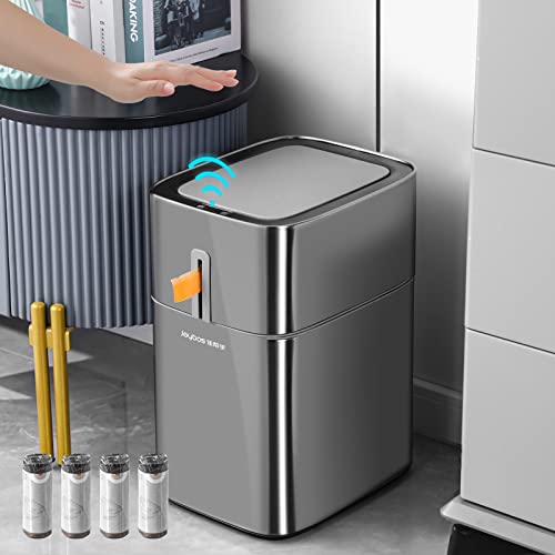 MOPUP Motion Sensor Bathroom Trash Cans | 4 Gallon Stainless Steel Automatic Privacy Garbage Can with Lid | Smart Dogproof Trash Bin for Bedroom,Office,Toilet,RV