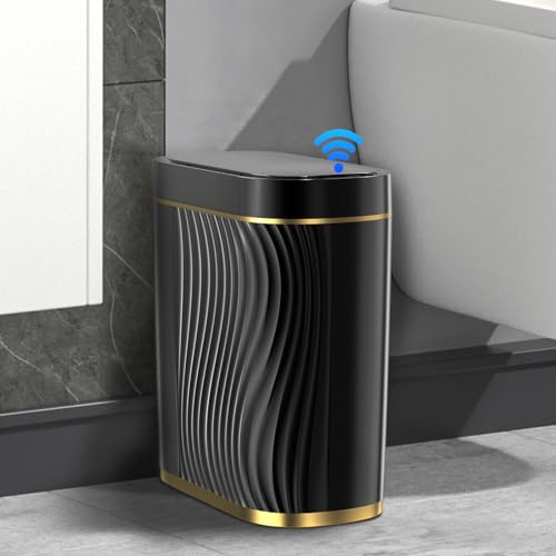 GloDeals Automatic Bathroom Trash Can with Lid: 2 Gallon Motion Sensor Trash Can, Touchless Small Bathroom Trash Bin, Waterproof Smart Garbage Can for Bathroom, Bedroom, Office, rv(black)