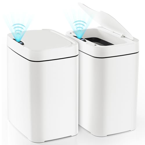 Vanpopubs 2 Pack 2.7 Gal Bathroom Trash Can with Lid, Small Smart Automatic Touchless Garbage Can, Slim Motion Sensor Waterproof Plastic Trash Bin for Bedroom Office Kitchen Dorm Toilet