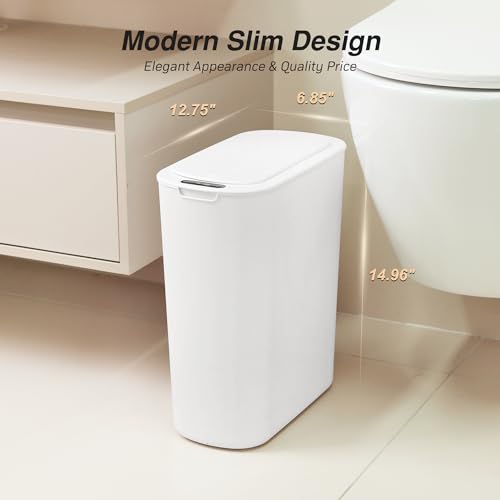 FRESHLIX Automatic Motion Sensor Bathroom Trash Can with Lid, 6 Gallon Touchless Trash Bin, Smart Electric Narrow Waterproof Garbage Bin for Toilet, Office, Rv, Bedroom, Living Room