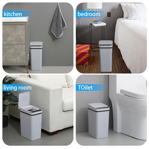 QSFWCSM Bathroom Trash can,Smart Touchless Trash Can,Automatic Motion Sensor Compost Bin with Lid,2.4 Gallon Plastic PP Rubbish Can, Kitchen, Bathroom, Office, Bedroom Trash can (Grey)