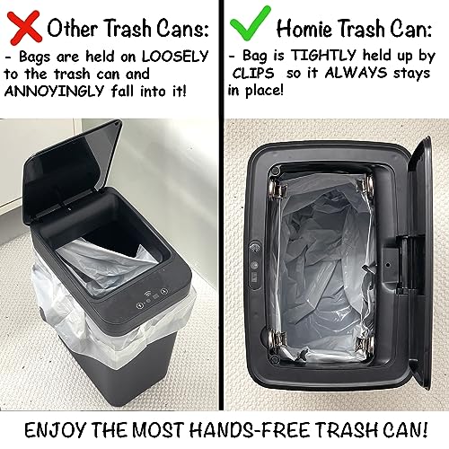 Homie Automatic, Smart Trash Can 3.2 Gallon with Touchless Motion Sensor and Anti - Bag Slip Lid, Use as Mini Garbage Basket, Slim Dust Bin, or Decor in Bathroom, Restroom, Kitchen (Matte Black)