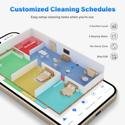 Tikom Robot Vacuum and Mop, L8000 Laser LiDAR Navigation Robotic Vacuum, 150Mins Max, 45dB, 14 No-Go Zones, 20 Virtual Walls, Self-Charging, Good for Pet Hair, Carpet, Hard Floor, White
