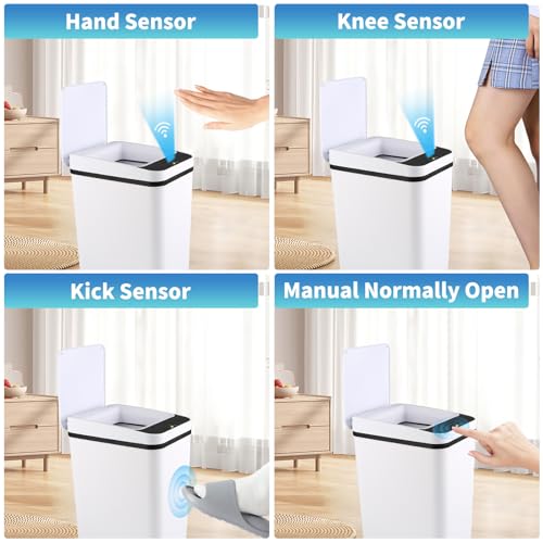 2 Pack Automatic Bathroom Trash Can with Lid & 40Pcs Trash Bags 3.2 Gallon Touchless Garbage Can Smart Trash Can Slim Waterproof Motion Sensor Bathroom Trash Can for Bedroom, Bathroom, Kitchen
