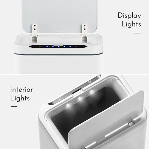 ELPHECO Stainless Steel Office Trash Can 6.6 Gallon Motion Sensor Garbage Bin Rectangular Automatic Touch Free Waste Bin for Hotel and Living Room(White)
