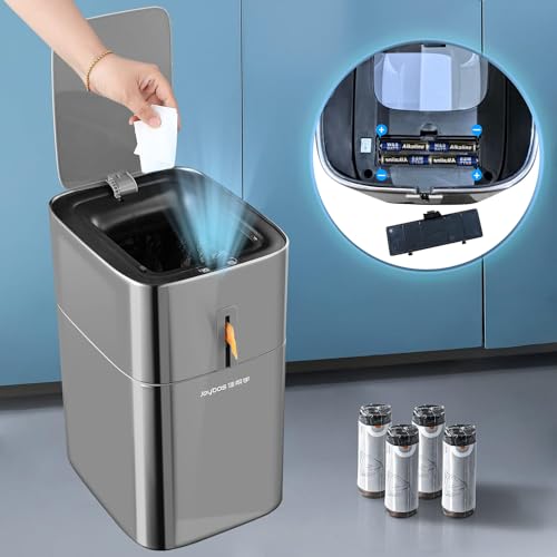 MOPUP Motion Sensor Bathroom Trash Cans | 4 Gallon Stainless Steel Automatic Privacy Garbage Can with Lid | Smart Dogproof Trash Bin for Bedroom,Office,Toilet,RV
