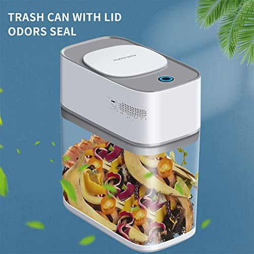 JOYBOS Bathroom Trash Can with Lid, Automatic Bagging Garbage Can, 3.8 Gallon Slim Smart Small Plastic Trash Bin, Narrow Motion Sensor Trash Can for Bedroom, Rv, Office White