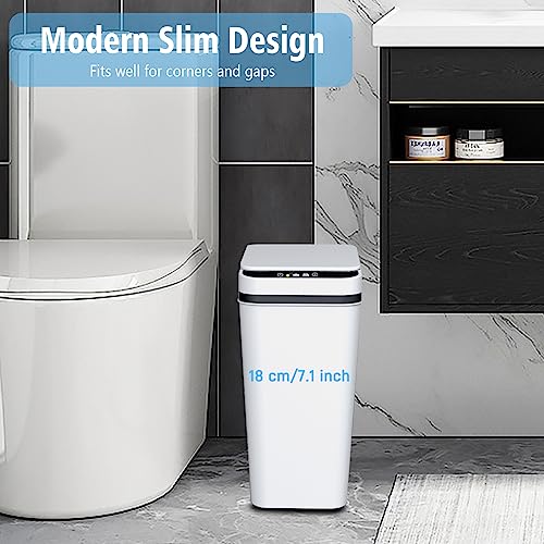 jinligogo Bathroom Small Trash Can with Lid, 3.5 Gallon Touchless Automatic Garbage Can Slim Waterproof Motion Sensor Smart Trash Bin for Bedroom, Office, Living Room-White