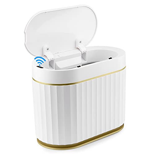 Small Touchless Trash Can, Smart Motion Sensor Wastebasket Garbage Container Bin with Automatic Opening Lid for Bathroom, Living Room Dressing Table, Kitchen, Office Desktop, and RV (5L)