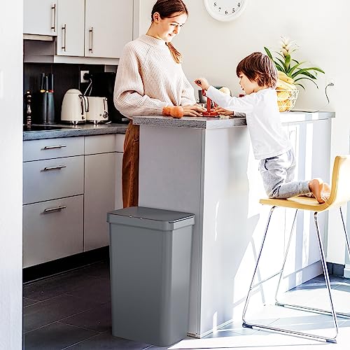 iTouchless Prime 13.2 Gallon Sensor Trash Can, Durable Dent-Proof Construction, Slim and Space-Saving Automatic Bin Great for Kitchen, Home, Office, Business, Garage, Gray Color Plastic