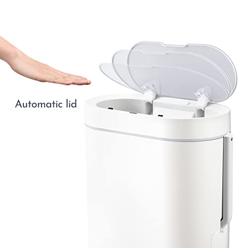 ELPHECO Bathroom Slim Plastic Trash Can with Toilet Brush 2.5 Gallon Waterproof Smart Garbage can with lid Motion Sensor Waste Bin Automatic Garbage Bin for Bathroom(White)