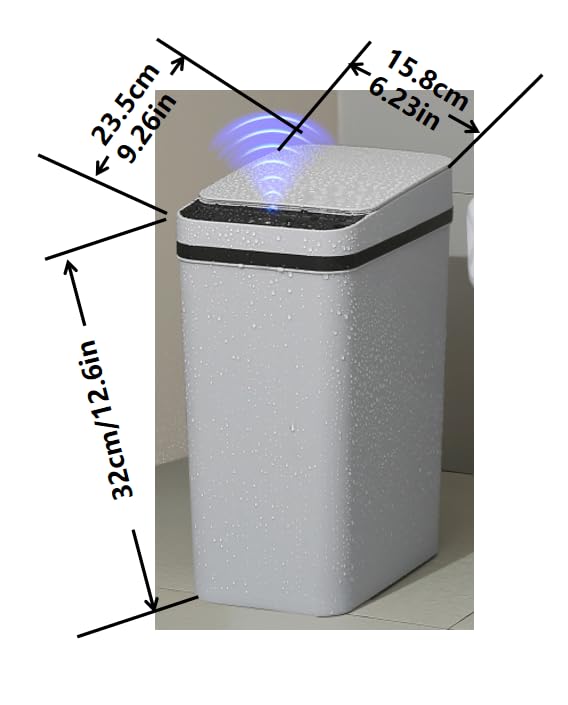 QSFWCSM Bathroom Trash can,Smart Touchless Trash Can,Automatic Motion Sensor Compost Bin with Lid,2.4 Gallon Plastic PP Rubbish Can, Kitchen, Bathroom, Office, Bedroom Trash can (Grey)