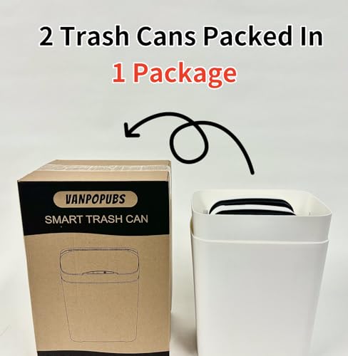 Vanpopubs 2 Pack 2.7 Gal Bathroom Trash Can with Lid, Small Smart Automatic Touchless Garbage Can, Slim Motion Sensor Waterproof Plastic Trash Bin for Bedroom Office Kitchen Dorm Toilet