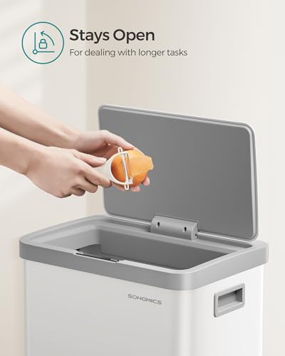 SONGMICS Motion Sensor Trash Can, 18-Gallon (68L) Automatic Kitchen Garbage Can with Stay-Open Lid, Soft Close, Stainless Steel, 15 Trash Bags Included, Cloud White ULTB630W68