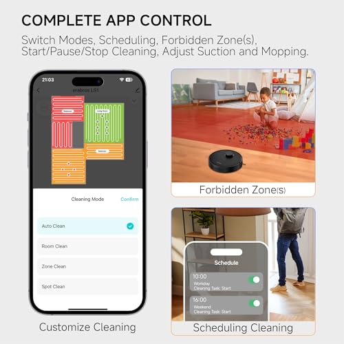 LS1 Robot Vacuum and Mop Combo – Precise LiDAR Navigation, Smart Home Map, Vacuum/Mop/Combo Cleaning Mode, Auto Recharge, Customized Cleaning, APP/Remote/Voice Control, for Hard Floors and Carpets