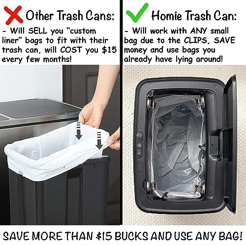Homie Automatic, Smart Trash Can 3.2 Gallon with Touchless Motion Sensor and Anti - Bag Slip Lid, Use as Mini Garbage Basket, Slim Dust Bin, or Decor in Bathroom, Restroom, Kitchen (Matte Black)
