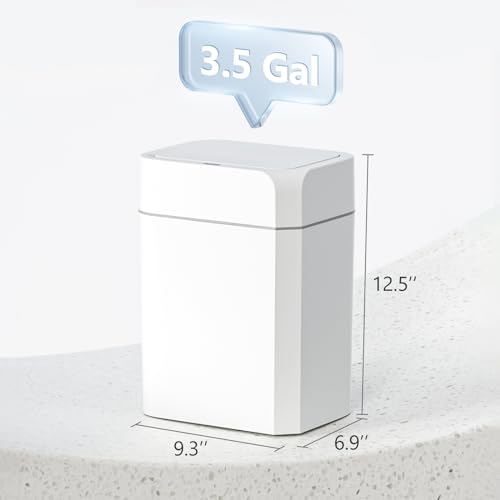 ELPHECO Motion Sensor Trash Can with Lid 3.5 Gallon Automatic Small Slim Garbage Can Waterproof Smart Trash Bin for Bathroom, Kitchen, Office, Bedroom, Living Room, Toilet (White,2 Pack)
