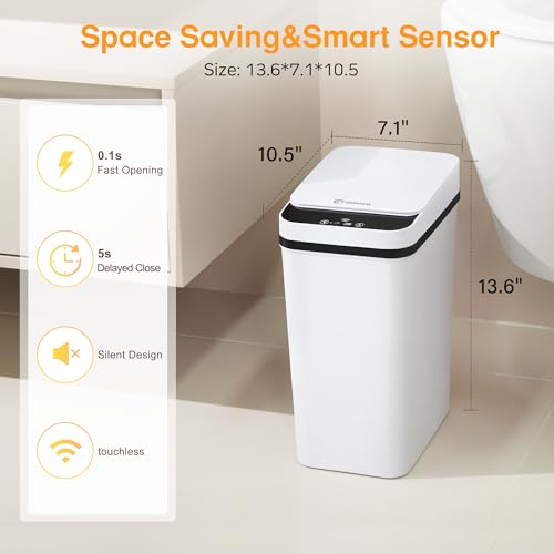 LJIACLEA 4 Gallon Bathroom Smart Touchless Trash Can for Kitchen Automatic Motion Sensor Rubbish Can with Lid Waterproof Narrow Small Garbage Bin for Kitchen, Toilet, Bedroom, RV(Black,Battery)