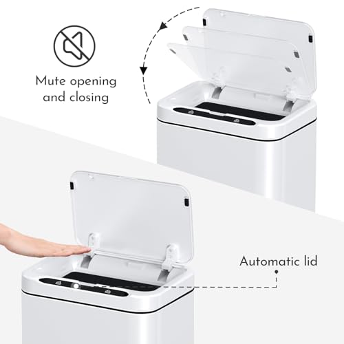 ELPHECO Stainless Steel Office Trash Can 6.6 Gallon Motion Sensor Garbage Bin Rectangular Automatic Touch Free Waste Bin for Hotel and Living Room(White)