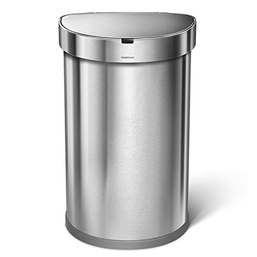 simplehuman 45 Liter / 12 Gallon Semi-Round Automatic Sensor Trash Can, Brushed Stainless Steel