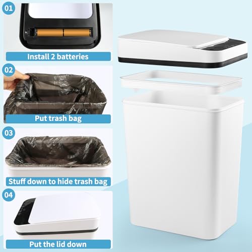 2 Pack Automatic Bathroom Trash Can with Lid & 40Pcs Trash Bags 3.2 Gallon Touchless Garbage Can Smart Trash Can Slim Waterproof Motion Sensor Bathroom Trash Can for Bedroom, Bathroom, Kitchen