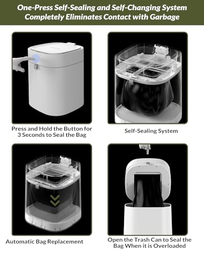 IntreLife Automatic Trash Can, 3.5 Gallon Self-Sealing and Self-Changing Smart Trash Can, Rechargeable Touchless Motion Sensor Trash Bin with lid for Bathroom Kitchen Office Bedroom