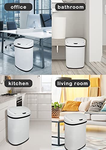 13 Gallon Kitchen Trash Can, Stainless Steel Motion Sensor Trash Can Automatic Trash Cans Touchless Garbage Can with Lid, Smart Trash Cans for Kitchen, Office, Room, Soft Close Lid, 50 Liter, White