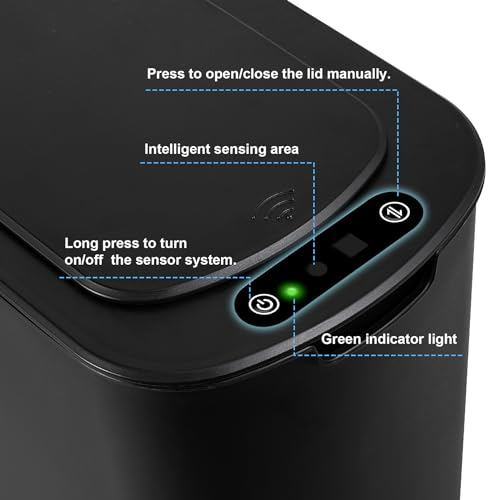 Cesun 5 Gallon Automatic Bathroom Trash Can, Touchless Motion Sensor Garbage Can with Lid, Smart Plastic Slim Wastebasket for Bathroom, Office, rv, Bedroom, Living Room, Black