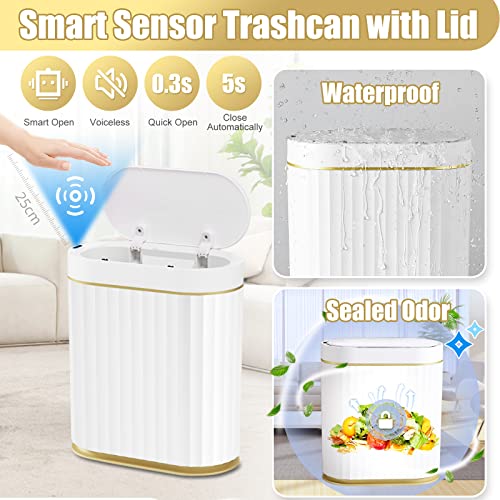 Small Touchless Trash Can, Smart Motion Sensor Wastebasket Garbage Container Bin with Automatic Opening Lid for Bathroom, Living Room Dressing Table, Kitchen, Office Desktop, and RV (5L)