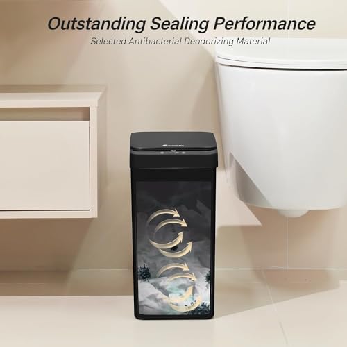 FRESHLIX Bathroom Automatic Trash Can, 4 Gallon Touchless Motion Sensor Small Garbage Can with Lid Smart Electric Narrow Waterproof Garbage Bin for Bedroom Office, Black