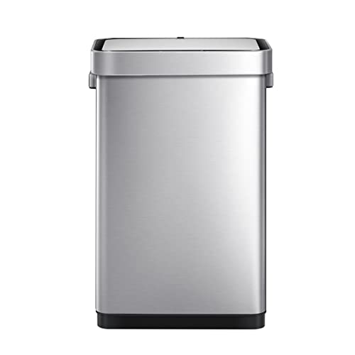 EKO Deluxe Mirage-T 50 Liter / 13.2 Gallon Touchless Rectangular Motion Sensor Trash Can, Matte Stainless Steel Finish