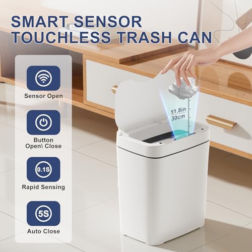 Vanpopubs 2 Pack 2.7 Gal Bathroom Trash Can with Lid, Small Smart Automatic Touchless Garbage Can, Slim Motion Sensor Waterproof Plastic Trash Bin for Bedroom Office Kitchen Dorm Toilet