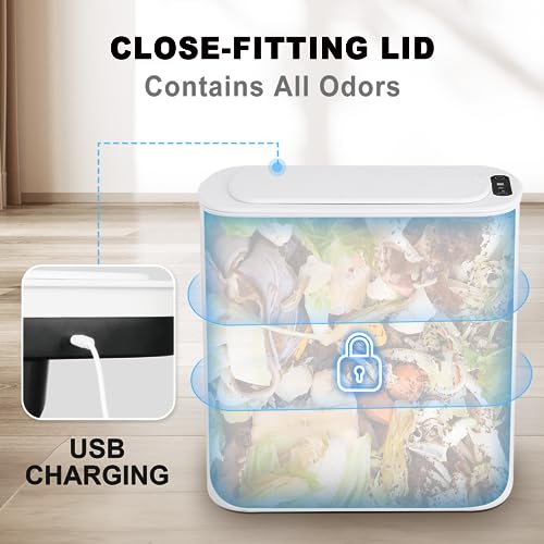 TrashAid Touchless Bathroom Trash Can with Lid, 5.5 gallon Rechargeable Motion Sensor Slim Trash Bin Automatic, Smart Plastic Garbage Can White Wastebasket for Toilet, Office, rv, Bedroom, Living Room