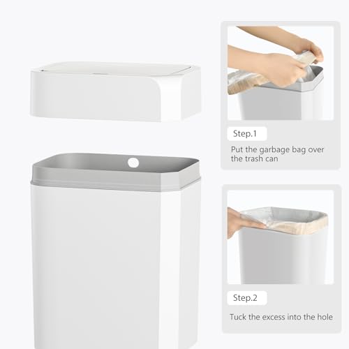 ELPHECO Motion Sensor Trash Can with Lid 3.5 Gallon Automatic Small Slim Garbage Can Waterproof Smart Trash Bin for Bathroom, Kitchen, Office, Bedroom, Living Room, Toilet (White,2 Pack)