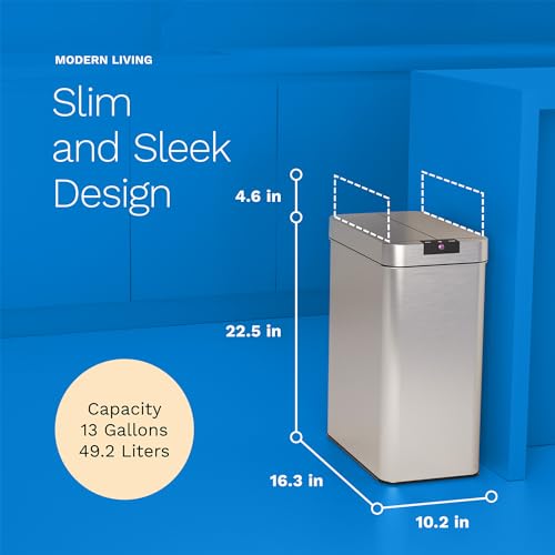 hOmeLabs 13 Gallon Automatic Trash Can for Kitchen - Stainless Steel Garbage Can with No Touch Motion Sensor Butterfly Lid and Infrared Technology with AC Power Adapter