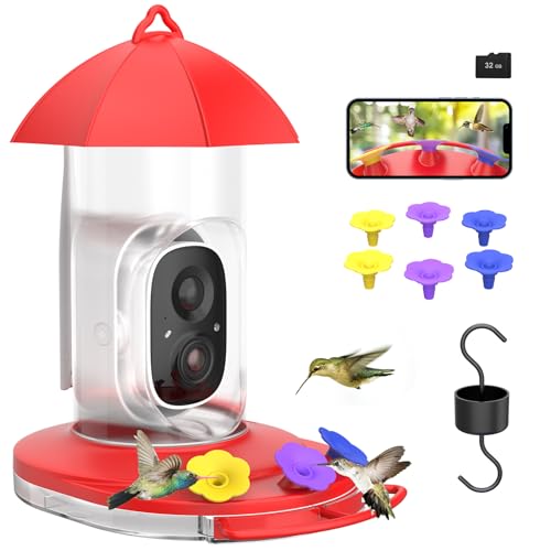 birdsnap® HUM - Hummingbird Feeder with Camera + SD Card, 1080P Bird Watching Camera Motion Detection & Auto Notify, AI Identify 10000+ Species Wireless Smart Bird Feeder Camera for Outdoors Hanging