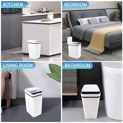 2 Pack Automatic Bathroom Trash Can with Lid & 40Pcs Trash Bags 3.2 Gallon Touchless Garbage Can Smart Trash Can Slim Waterproof Motion Sensor Bathroom Trash Can for Bedroom, Bathroom, Kitchen