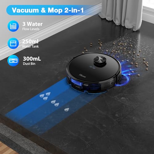 Tikom Robot Vacuum and Mop Combo with LiDAR Navigation, L9000 Robotic Vacuum Cleaner with 4000Pa Suction,150Min Max, 14 No-Go Zones, Smart Mapping, Good for Pet Hair, Carpet, Hard Floor