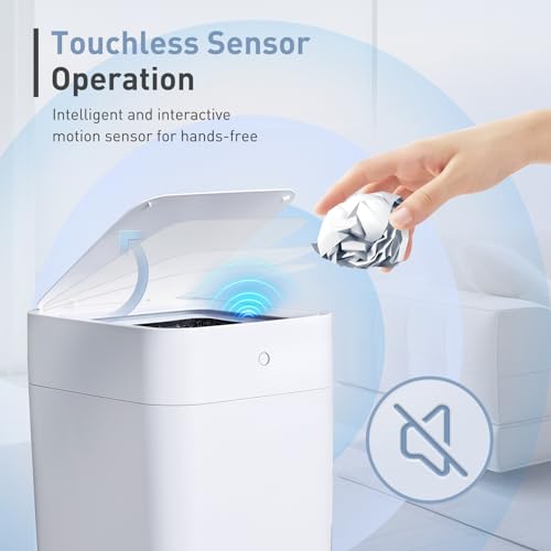 TOWNEW T1S Automatic Trash Can, 4.1 Gallon Rechargeable Touchless Motion Sensor Trash Can, Self-Sealing and Self-Changing Smart Garbage Can with Lid for Kitchen Bathroom Bedroom Office (White)