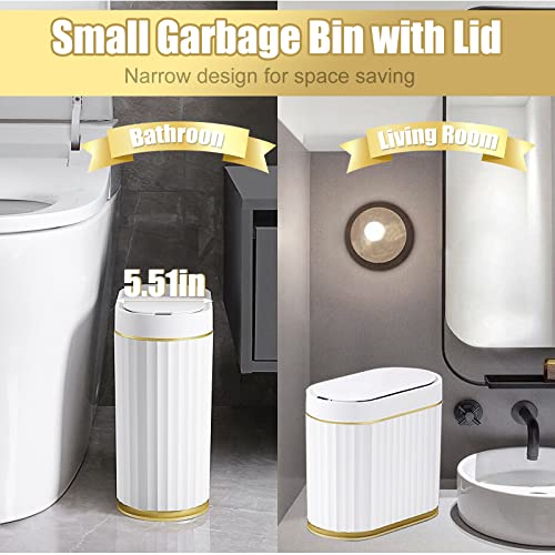 Small Touchless Trash Can, Smart Motion Sensor Wastebasket Garbage Container Bin with Automatic Opening Lid for Bathroom, Living Room Dressing Table, Kitchen, Office Desktop, and RV (5L)