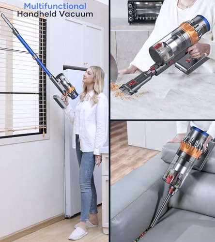 Cordless Vacuum Cleaner, 550W/45Kpa Stick Vacuum with Intelligent Display, 60Mins Runtime Vacuum Cleaner for Home, Anti-Tangle & Auto Mode, Rechargeable Vacuum for Pet Hair Carpet Hardwood Floor