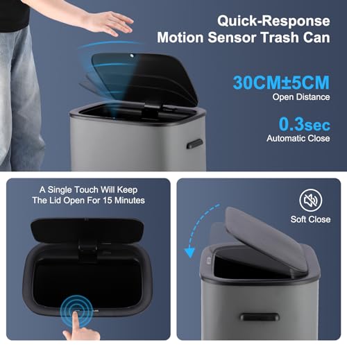 Automatic Trash Can with Lid,14.5 Gallon Smart Trash Can, 55L Motion Sensor Trash Can (use 13 gallon garbage bags) for Bedroom, Bathroom, Kitchen, Office
