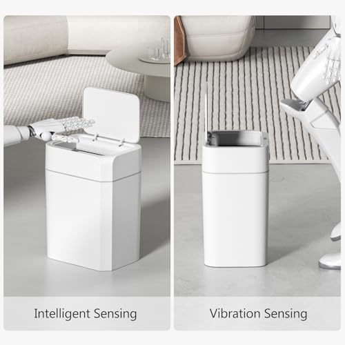 ELPHECO Motion Sensor Trash Can with Lid 3.5 Gallon Automatic Small Slim Garbage Can Waterproof Smart Trash Bin for Bathroom, Kitchen, Office, Bedroom, Living Room, Toilet (White,2 Pack)