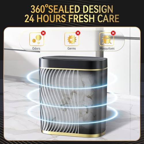 GloDeals Automatic Bathroom Trash Can with Lid: 2 Gallon Motion Sensor Trash Can, Touchless Small Bathroom Trash Bin, Waterproof Smart Garbage Can for Bathroom, Bedroom, Office, rv(black)